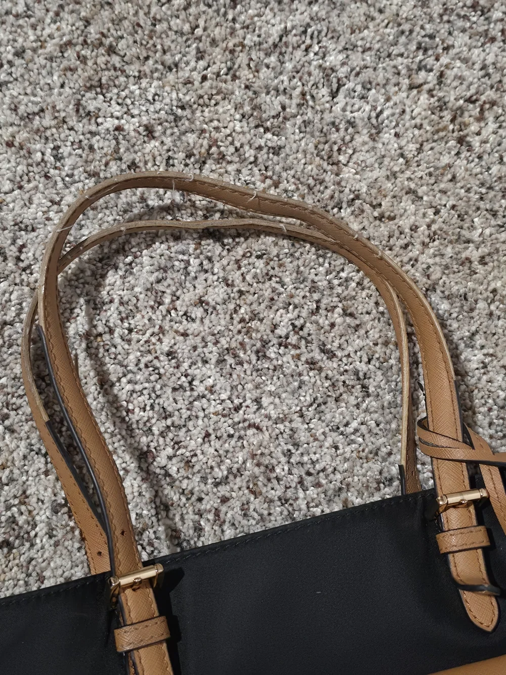 Michael Kors Tote Bag Black Brown Nylon Leather Shoulder Purse Large